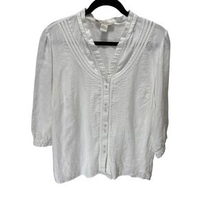 David Brooks Blouse Women 1X White Linen Pintuck Lace Trim Cottagecore Summer